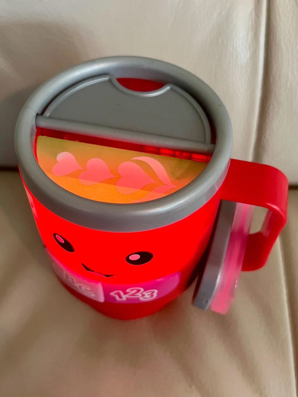 Fisher-Price Musical Toy Red and Pink ABC 123 Learning Cup with Gray Lid